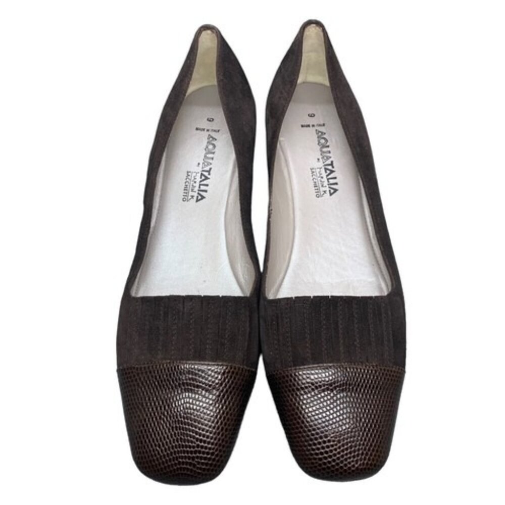 Aquatalia by Marvin K Sacchetto Slip On Wedge Size 9 Brown Suede Leather Cap Toe